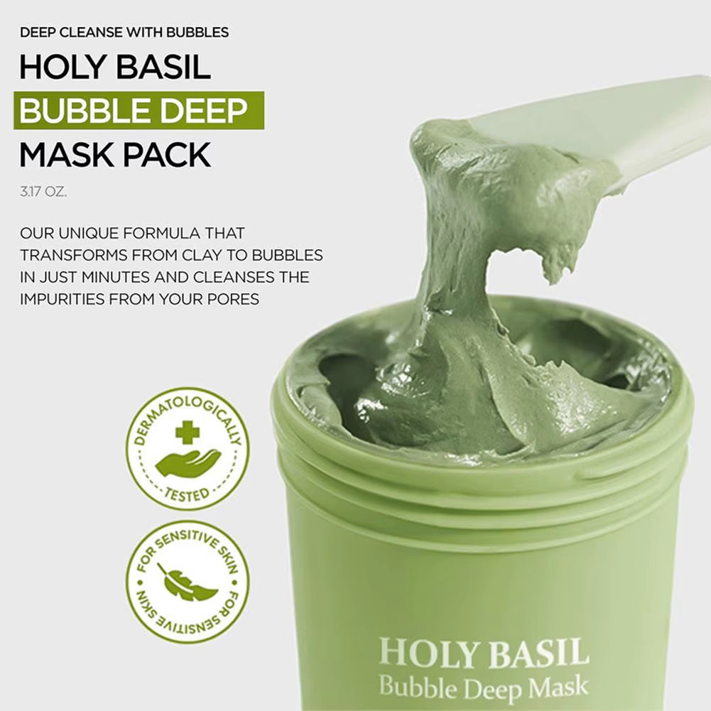 Revitalize Your Skin with the Korean Carbonic Acid Holy Basil Bubble Facial Mask - Deep Cleansing, Blackhead Removal, and Pore Shrinking Formula for Radiant Skin