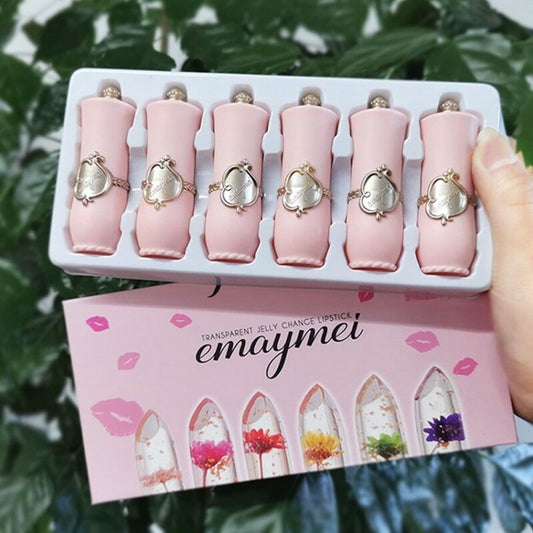 Indulge in Color-Changing Beauty: 6-Piece Flower Jelly Crystal Lip Tint Set