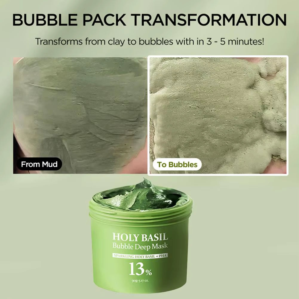 Revitalize Your Skin with the Korean Carbonic Acid Holy Basil Bubble Facial Mask - Deep Cleansing, Blackhead Removal, and Pore Shrinking Formula for Radiant Skin