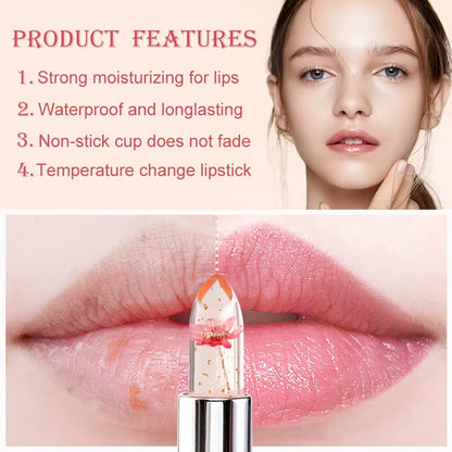 Crystal Flower Jelly Lipstick - Long-Lasting Moisturizing Lip Balm with Temperature Color Change